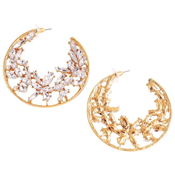 🧡10/$45🧡NEW Large Floral Rhinestone Glam Earrings - Picture 6 of 8